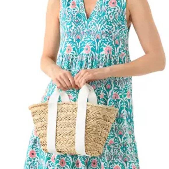 Straw Bucket Crossbody with Color Handle - Picture 6 of 6